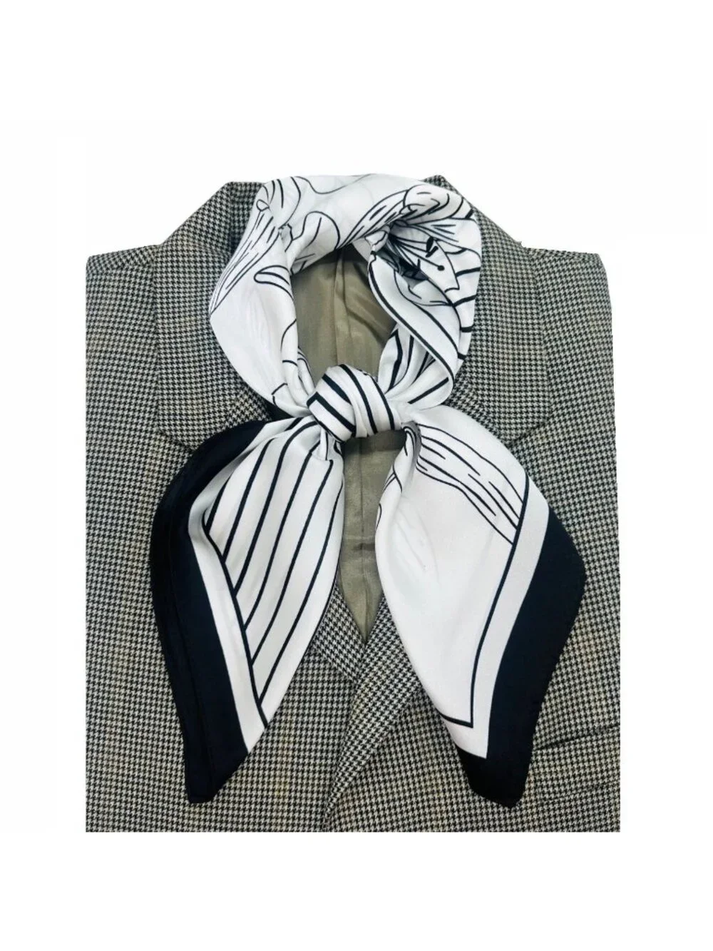 ✨Luxury Silky Soft Scarf Black White Floral Lily Geometric Print Square Bandana